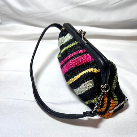 The Sak-Miniture Purse-Black/Fuchsia/Green/Yellow Stripes-Lined Pink-Wrist Purse - Picture 6 of 16
